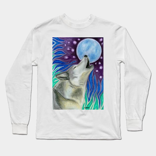 Howling wolf Long Sleeve T-Shirt by MelanieJeyakkumar